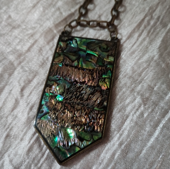 Mosaic Tiled Sheet of Abalone Matte Hardware and Chain Necklace - Picture 2 of 11